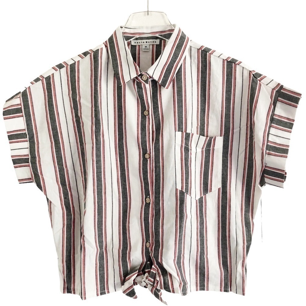 Haute Monde NWT Short Sleeve Striped Tie Top Size Medium
